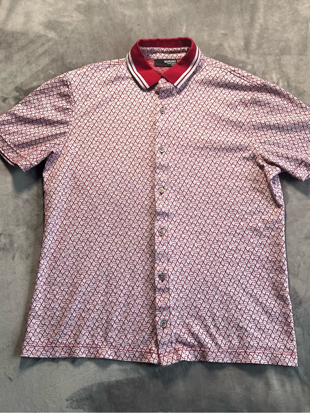 Murano Red and White Geo-Print Short Sleeve Button-Down Shirt
